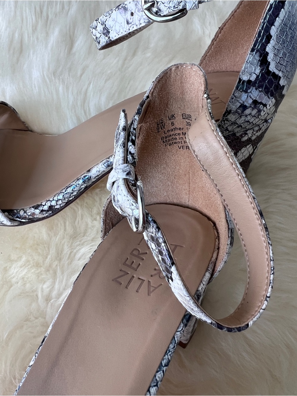 Naturalizer Women's Snake-Print Block Heel Sandals - White/Grey - Picture 6 of 7